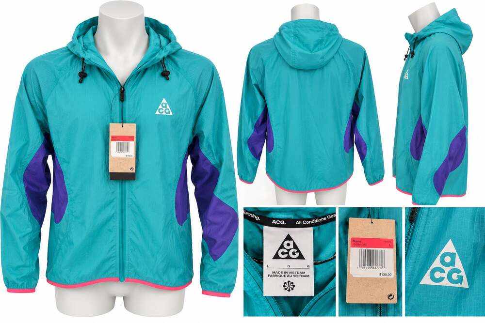 Nike ACG Men's Turquoise & Purple Hooded Windbreaker Jacket – Size Large